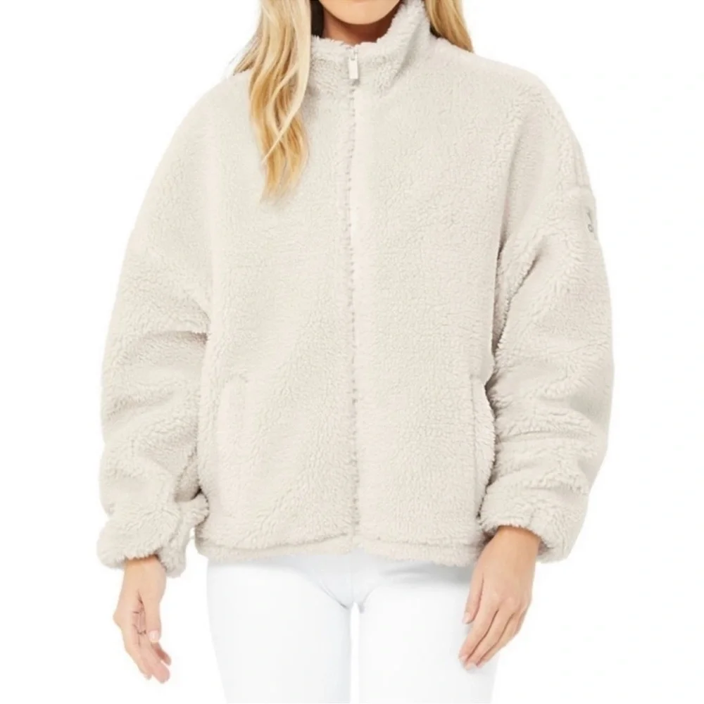 Alo Flurry Mock-Neck Fleece Zip-Up Jacket Cream Small
